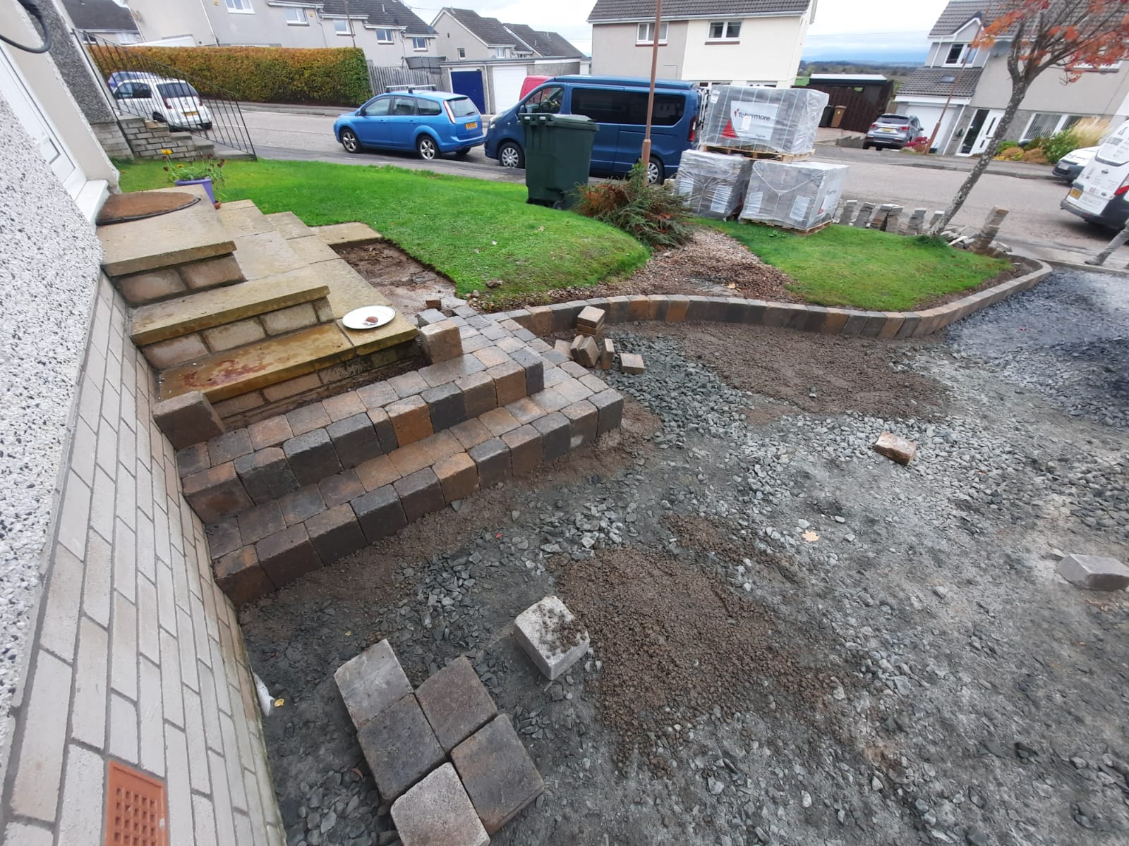 During kerbstone edging installation near Juniper Green, Edinburgh EH14